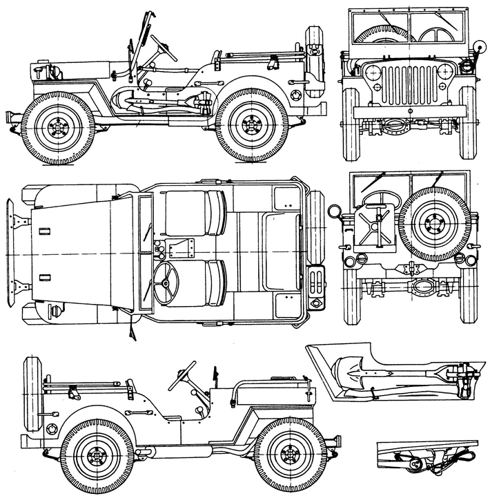 Drawing of military vehicle Willys MB